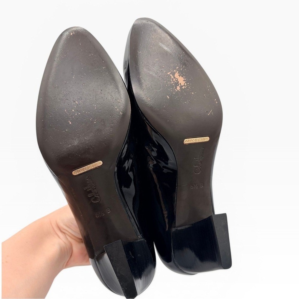 Cole Haan Nike Air Pumps 6.5 Classic Black Patent Leather Block Heel Round Toe - Picture 6 of 7